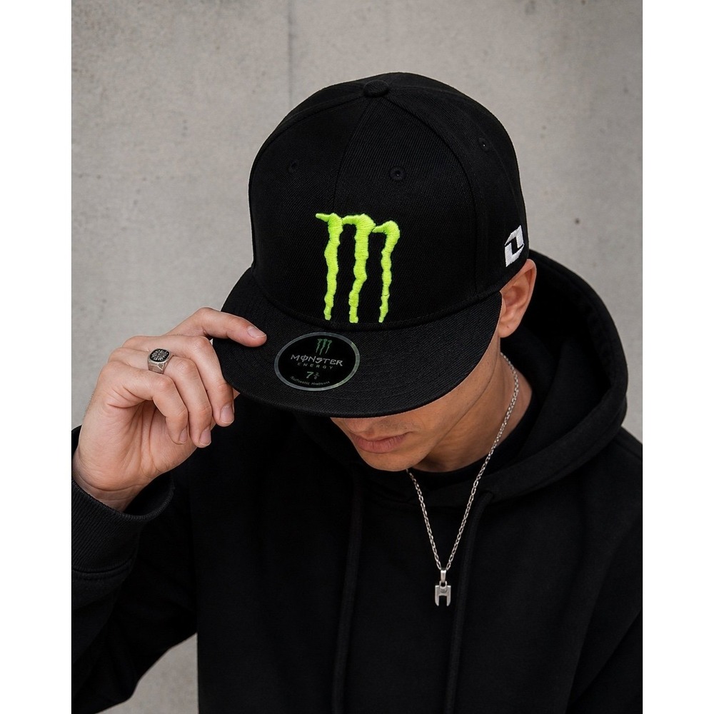 Monster Energy Hat 7 3/8 Black Flat Bill Snapback Neon Logo NEW